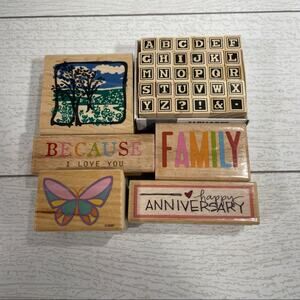 Wood and Rubber Stamp Love Family and Anniversary 6 Piece Bundle